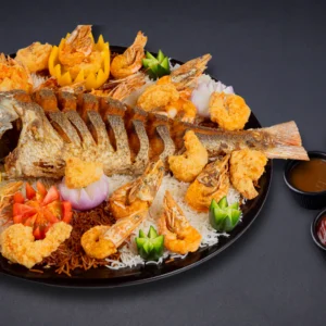 طبق فارس وروبيان كبير مقلي